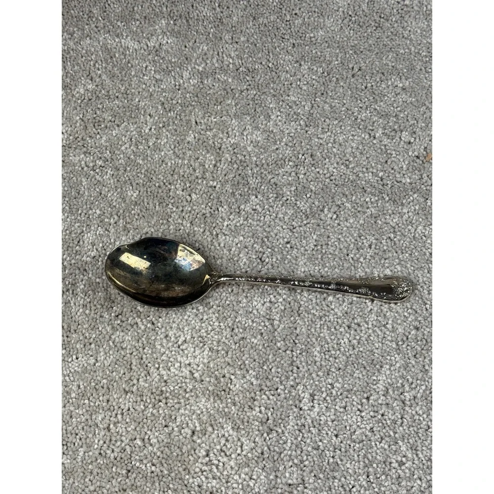 Vintage Ornate Floral Silver Plated Serving Spoon Detailed Handle Collectible